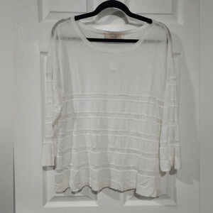 NWT Ann Taylor LOFT White Linen Mesh Striped Blouse in Size XL